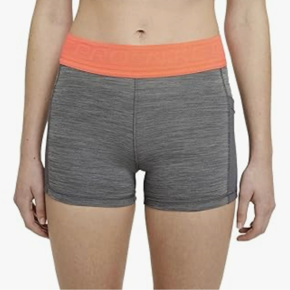 Nike Pro Shorts Womens Large  Gray Orange Training Boy Cut Dri-Fit 3”